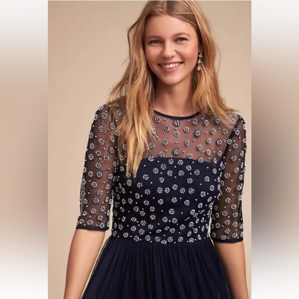 BHLDN Motee Maids Rowan Dress Gown Tulle Maxi Dress Size 8,Navy New